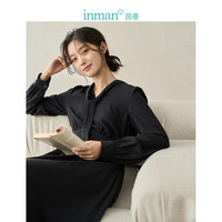 茵曼（INMAN）气质系带连衣裙春秋季女装收腰显瘦中长裙 黑色 S