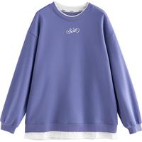 初语假两件加绒卫衣女宽松显瘦休闲圆领上衣 浅紫色 M