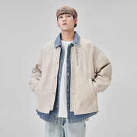 ALLIN 假两件牛仔拼接翻领外套男解构设计感cleanfit潮牌休闲夹克 雅杏色 XXXL