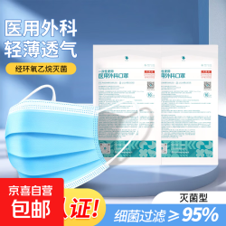 医用外科口罩轻薄透气防飞沫灭菌级三层防护防尘一次性医用口罩 20片医用外科口罩/2袋