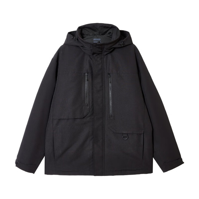 JACK&JONES 杰克琼斯 百搭防泼水连帽棉服夹克（冬季专区4折任选） E40黑色