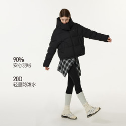 坦博尔 羽绒服女短款可脱卸帽休闲时尚保暖外套TB5530328D 黑色 XS