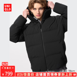 优衣库 无缝羽绒连帽外套夹克羽绒服478279 09 黑色 S
