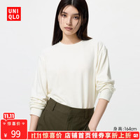 优衣库 女装柔软针织摇粒绒圆领套头衫长袖抓绒479609 01乳白色 XS