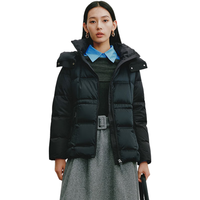 艾莱依（ERAL）羽绒服女士别致拼接收腰后背斗篷设计连帽防风立领鹅绒服 炭黑 S 155