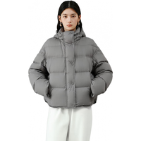 艾莱依羽绒服女连帽面包服下摆抽绳保暖短款外套