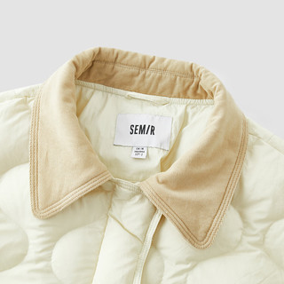 森马（Semir）羽绒服女中长款轻薄肌理宽松撞色灯芯绒翻领冬装109725113027 奶白 XL