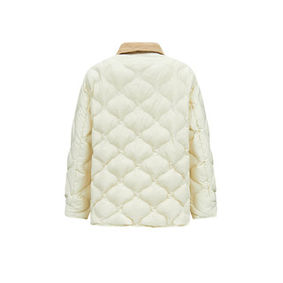 森马（Semir）羽绒服女中长款轻薄肌理宽松撞色灯芯绒翻领冬装109725113027 奶白 XL