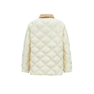 森马（Semir）羽绒服女中长款轻薄肌理宽松撞色灯芯绒翻领冬装109725113027 奶白 XL