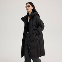艾莱依羽绒服女温暖连帽加厚长款休闲廓形鸭绒保暖冬外套 炭黑 M