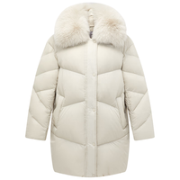 太平鸟女装冬季毛领中长款羽绒服保暖面包服A1ACD4538 浅卡其 S 155