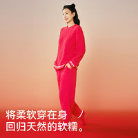 猫人(MiiOW)暖绒绒家居服款女士睡衣红色提花 XL 红色