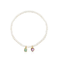 TOUS 桃丝熊 GLORY系列 918591540 小熊925银镀金珍珠手链 16.5cm