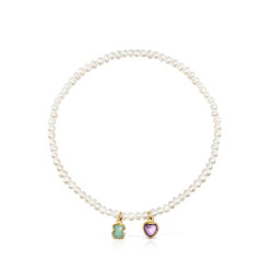 TOUS 桃丝熊 GLORY系列 918591540 小熊925银镀金珍珠手链 16.5cm