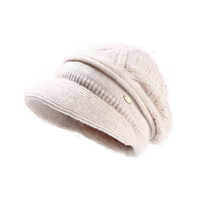 CACUSS纯羊毛针织帽女冬季保暖毛线帽大头围显脸小堆堆帽子女 醉花米 米色