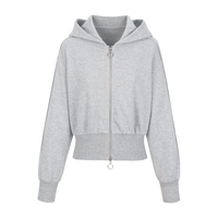 衣香丽影 连帽卫衣女短款简约休闲拉链上衣