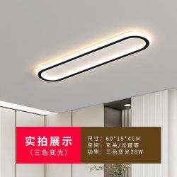 梵季 走廊过道灯简约现代阳台入户玄关灯衣帽间北欧极简长条吸顶灯 黑色60CM（三色变光28W）