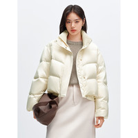 太平鸟女装轻羽绒合集白鸭绒羽绒服简约时尚短款中长款 米黄拼接小立领缎感羽绒服 M
