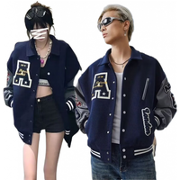 逐梦颜棒球服男美式休闲彩虹碎花系列毛巾绣夹克潮牌杏色单排扣外套 608