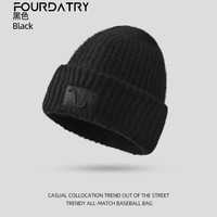 FOURDATRY日系条纹字母宽松大头围毛线帽子女秋冬天保暖百搭针织帽堆堆帽男 帆船标帽-黑色