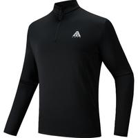 安踏羊毛T丨美利奴羊毛长袖t恤男半开襟户外透气徒步保暖上衣 (美利奴羊毛)基础黑 L