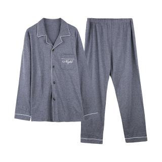 88VIP：顶瓜瓜 男士睡衣春秋季纯棉长袖开衫套装休闲宽松男款全棉家居服