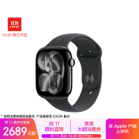 苹果 Apple Watch S11 智能手表42毫米亮黑色铝金属表壳黑色运动型表带M/L