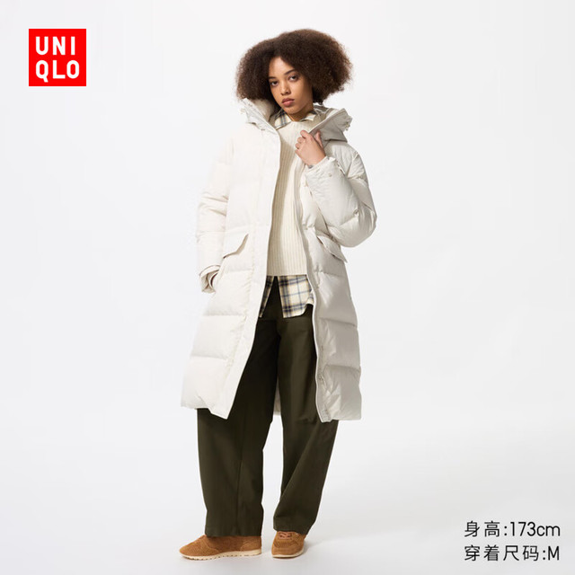 UNIQLO 女装高级保暖羽绒长大衣/外套夹克481014 01 乳白色 XS