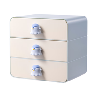 得力（deli）幽幽家族IP联名收纳盒 三层抽屉文具化妆品宿舍办公室收纳 大号蓝