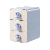 得力（deli）幽幽家族IP联名收纳盒 三层抽屉文具化妆品宿舍办公室收纳 小号蓝