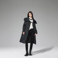 秋装中长款翻领保暖羽绒服外套女配腰带