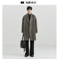 伯爵卓尔【骆驼绒山羊绒】高端羊毛呢大衣男士中长款通勤外套 茶香色 S (165)