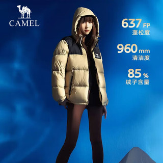 骆驼（CAMEL）户外羽绒服600蓬加厚面包服 番木棕/幻影黑 M