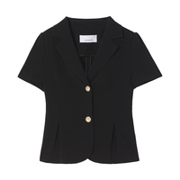 朗姿平驳领醋酸短袖商务西装外套 黑色 2XL