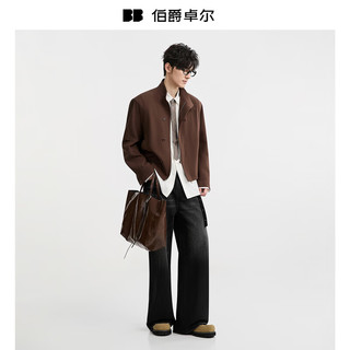 伯爵卓尔 Earl Joel【新中式老钱风】立领短款夹克外套男士 B531443 可可棕 S (165)
