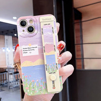 壳姐姐 适用苹果14手机壳iPhone14保护套腕带支架高级感小众轻薄硅胶软壳彩绘卡通可爱风镜头全包TPU防摔