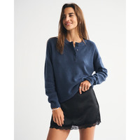 Abercrombie & Fitch女装美式罗纹亨利领长袖针织套头衫毛衣150-5351 蓝色 S (165/92A)