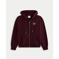 Abercrombie & Fitch女装美式抓绒字母LOGO拉链开衫连帽卫衣152-5249 酒红色 XXS (160/80A)
