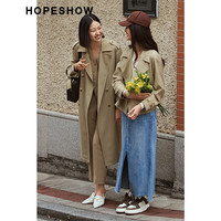 红袖高级感长款风衣系带翻领宽松休闲外套卡其 L