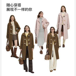 范思蓝恩学院风休闲牛角扣立领毛呢大衣女冬季双面呢外套