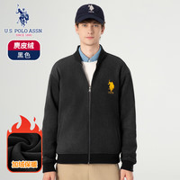 U.S. POLO ASSN.保罗开衫卫衣男士春秋季上衣百搭纯色青年装麂皮绒立领拉链外套男 黑色 M