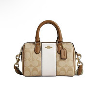 蔻驰（COACH）女士枕头包 Mini Bennett 波士顿手提包 小方包 F32203 米白拼色