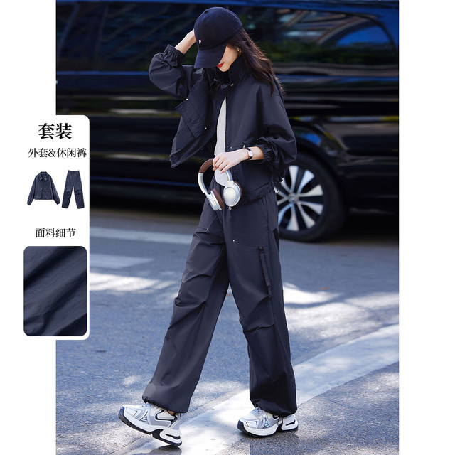 苏醒的乐园 女装立领抽绳外套工装运动裤休闲套装 100202913767