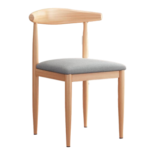 虞萌馨迪 餐椅北欧风牛角椅靠背椅简约经济书房凳子卧室家用仿实木椅子 原木色+灰色棉麻