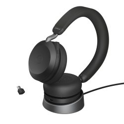 Jabra 捷波朗 Evolve2 75 无线 PC 耳机,带充电底座和 8-Mic 技术 - 双泡沫立体声耳机,高级主动降噪,USB-C 蓝牙适配器和 UC 兼容 - 黑色