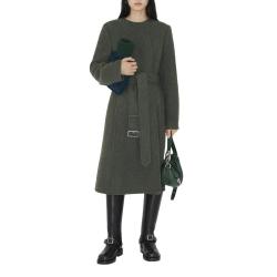 BURBERRY 100%绵羊毛 女式圆领无领直筒大衣外套