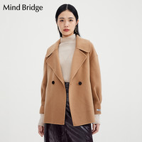 Mind Bridge百家好冬季大翻领中长款羊毛大衣女士韩系双面呢外套 豆沙驼色 165/88A