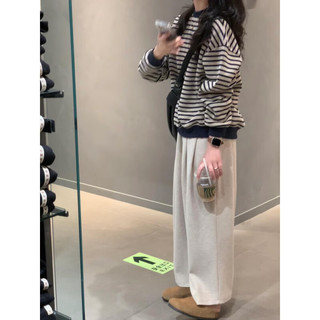 以纯（YISHion）复古条纹长袖圆领卫衣女秋装宽松设计感休闲毛衣针织上衣