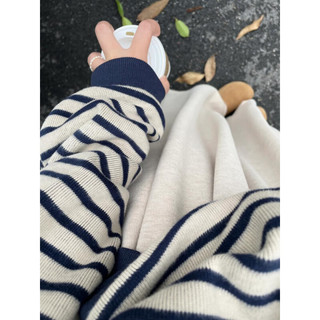 以纯（YISHion）复古条纹长袖圆领卫衣女秋装宽松设计感休闲毛衣针织上衣