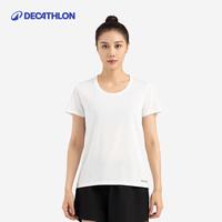 迪卡侬(DECATHLON)速干运动套装女夏季跑步T恤短袖短裤休闲运动服 基础款白色T恤+黑色短裤 L